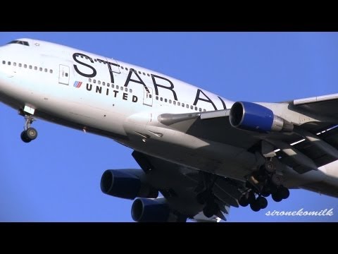 STAR ALLIANCE - United Airlines Boeing 747-400 Landing, Narita International Airport ユナイテッド航空 成田国際空港