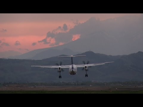 仙台空港 ANA Wings Bombardier DHC-8-Q400 DASH8 Landing to Sendai Airport ターボプロップ機の横風着陸 飛行機動画