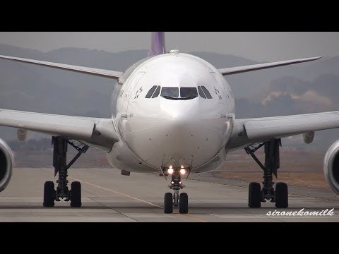 仙台空港 タイ国際航空就航 Thai Airways Airbus A330-300 HS-TEN first flight at Japan Sendai Airport 飛行機離着陸