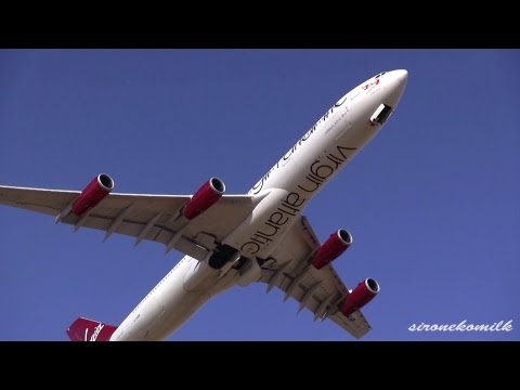 Virgin Atlantic Airways Airbus A340-300 take off from Narita Int&#039;l Airport 成田国際空港から離陸するエアバスの4発機