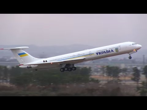 仙台空港 ウクライナ政府専用機 Ukraine government aircraft Ilyushin IL-62MK take off from Sendai Airport 飛行機離陸