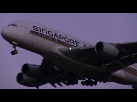 超巨大旅客機の着陸 Singapore Airlines Airbus A380 landing to Tokyo Narita International Airport 成田国際空港