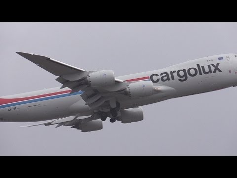 小松空港 カーゴルクスB748 Cargolux Boeing 747-8F Landing &amp; Take off at Komatsu Airport Japan 飛行機離着陸