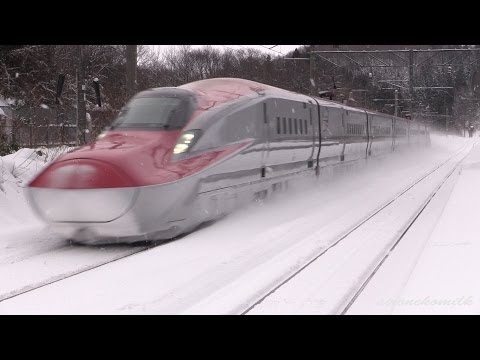 秋田新幹線 E6系 E3系 Japanese Bullet train Akita Shinkansen E6 &amp; E3 Series 走行風景 冬の風景 雪景色 Tohoku Winter