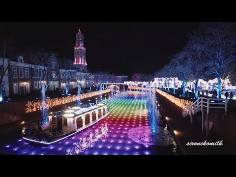 ハウステンボス 光の王国 Japan HUIS TEN BOSCH イルミネーション 光と噴水の運河 Christmas Lights Canal of light and fountain