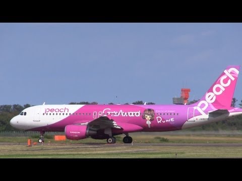 Peach Aviation×RUNE×Girls Award 2013 仙台空港 Airbus A320-200 JA807P Take off from Sendai Airport 飛行機離陸