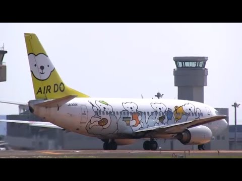 ベアドゥ・ドリーム AIR DO Boeing 737-54K Take off from Sendai Airport 仙台空港 飛行機の離陸 特別塗装機