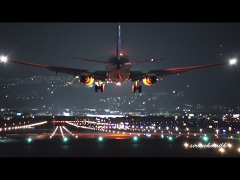 飛行機離着陸動画 大阪伊丹空港 夜景 Japan Plane Spotting Osaka Int&#039;l Airport 千里川土手 伊丹スカイパーク スカイランドHARADA Night View