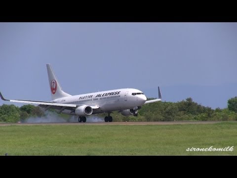 秋田空港飛行機着陸 JAL Express Boeing 737-800 Landing to Japan Akita Airport 日本航空グループ ボーイング737 JALエクスプレス