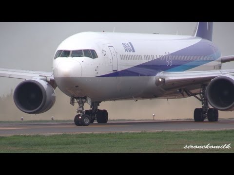 庄内空港飛行機離着陸 ANA Boeing 767-300 take off and landing at Japan Shonai Airport 全日本空輸 ボーイング767 緩衝緑地