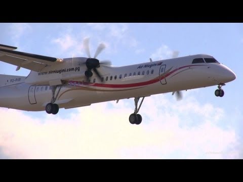 ニューギニア航空 Air Niugini Bombardier DHC-8-400(Dash8)Technical Landing to Sendai Airport 仙台空港に着陸