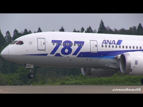 秋田空港ボーイング787の離着陸 ANA Boeing 787-8 Landing and Take off at Japan Akita Airport 全日本空輸 飛行機の発着