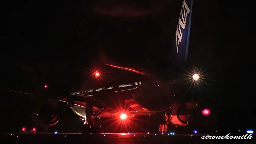 ANA BOEING 777-200ER Night Take off from Sendai Airport