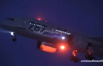 ANA BOEING 787-8 DREAMLINER Night Take off from Akita Airport in Winter