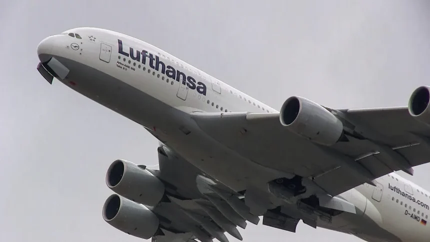 All Double Decker Plane of Lufthansa Airbus A380-800 D-AIMD Take off from Narita International Airport