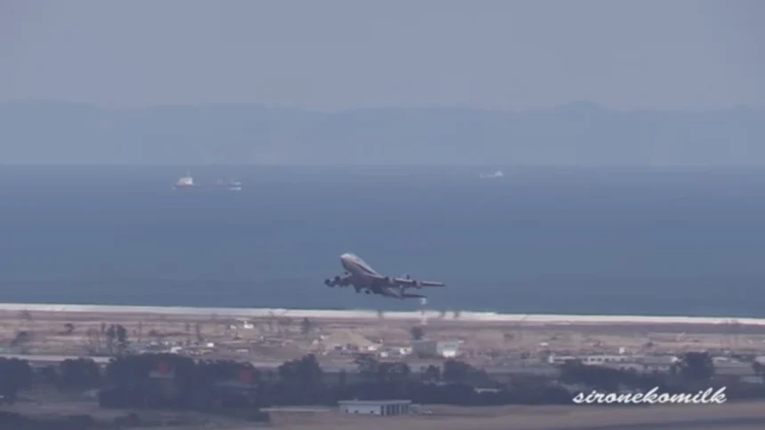 Scenery of the area affected by the Earthquake & ANA Boeing 747 take off from Sendai Airport
