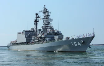 Sakata Port Festival JMSDF DD-154 JapanMaritime Self-Defense Force escort ship Amagiri departs