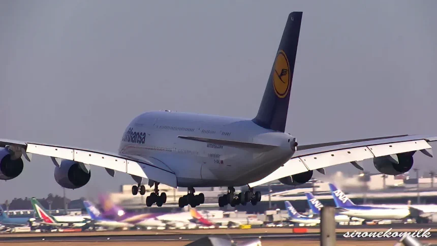 Lufthansa Airbus A380-800 D-AIMJ Landing to Tokyo Narita International Airport