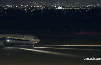 Night plane spotting at Sendai Airport in Japan
