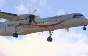 Air Niugini Bombardier DHC-8-Q400(Dash8) P2-PXR lands on Sendai Airport during delivery flight