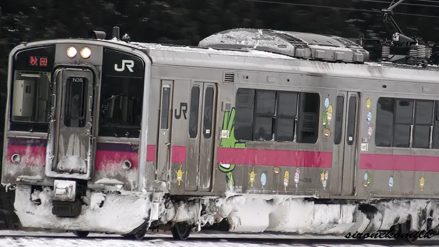 Ou main line 701 series Moyashimon wrapping train & small art museum train