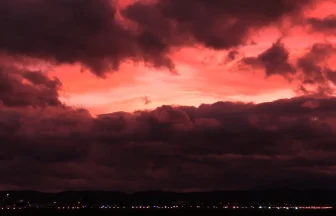 Beautiful Red dusk after the Typhoon and plane landing&Take off at Sendai Airport