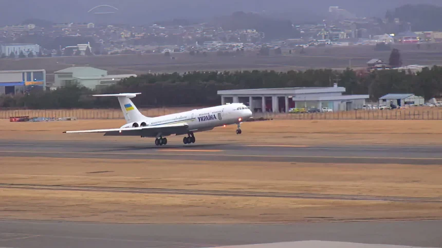 Ilyushin Il-62MK Ukraine government aircraft take off from Sendai Airport