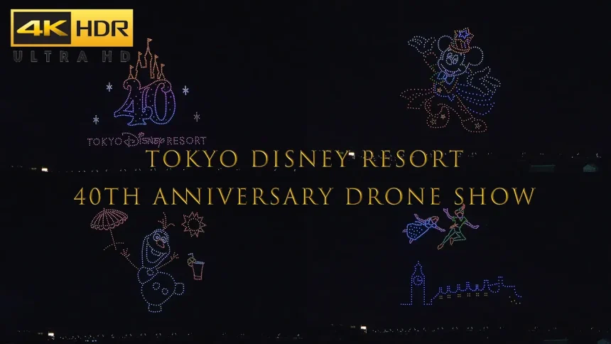 4K HDR | Tokyo Disney Resort 40th Anniversary Special Drone Show | Nagano, Nagano Japan